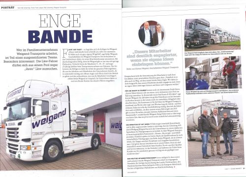 Artikel "Enge Bande" über Weigand-Transporte in SCANIA BEWEGT