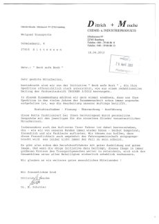 Feedback von Dittrich + Meuche an Weigand-Transporte