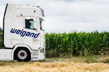 Dörthe Klintworth neben ihrem Gemälde für die Firma Weigand
